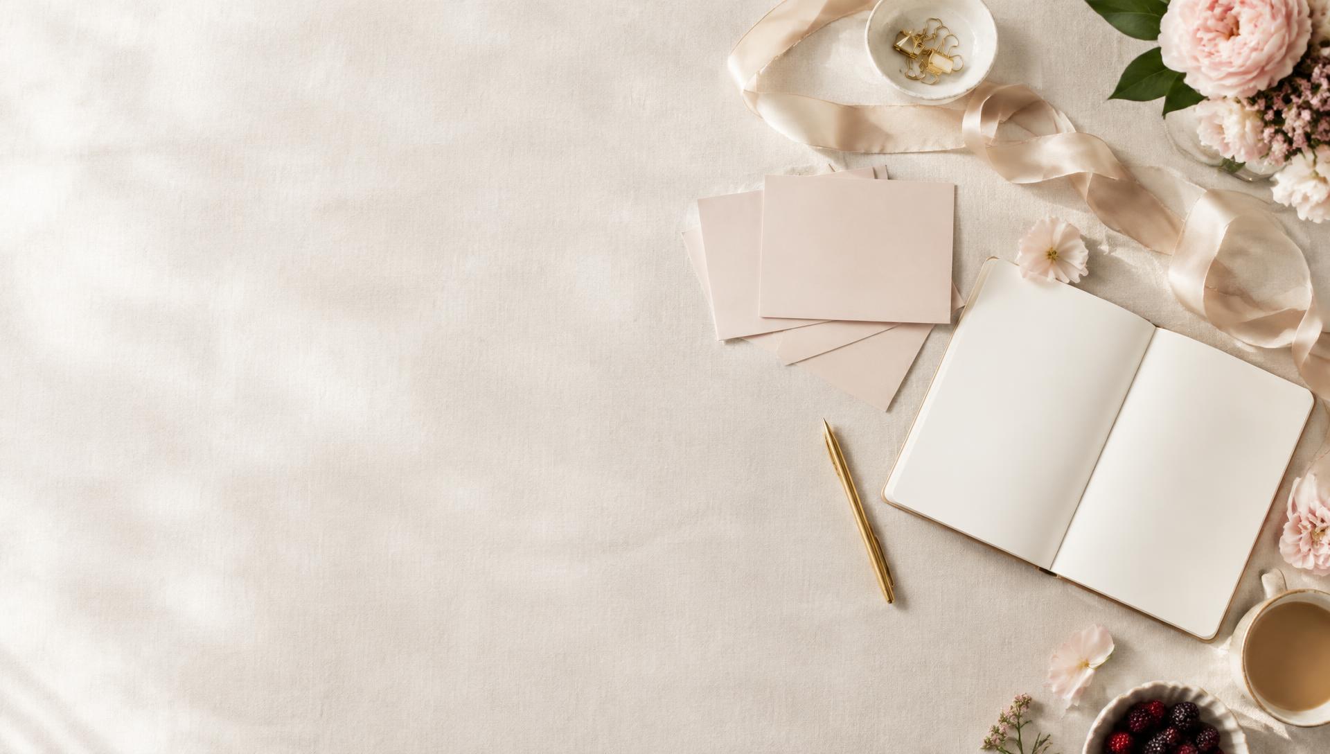 Elegant creator outreach workspace with stationery and an open notebook